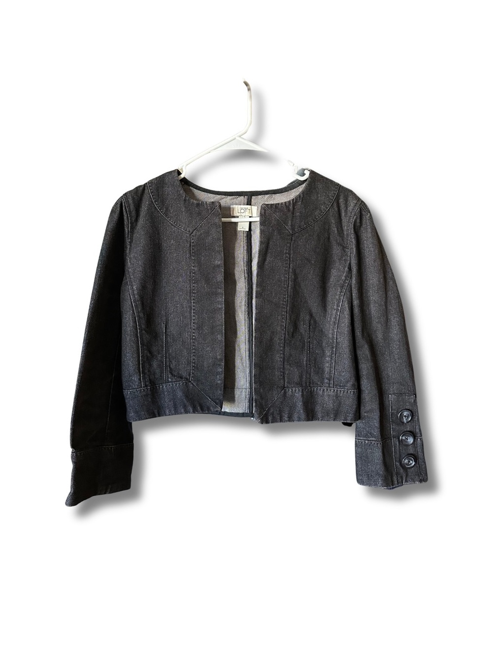 LOFT Black Cropped Collarless Blazer